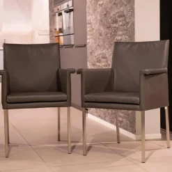 2-er Set Armlehnstuhl Groove-E Leder Tendens Farbe LD 1200 Graniet Gestell Edelstahl