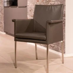 2-er Set Armlehnstuhl Groove-E Leder Tendens Farbe LD 1200 Graniet Gestell Edelstahl