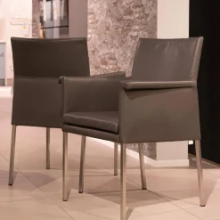 2-er Set Armlehnstuhl Groove-E Leder Tendens Farbe LD 1200 Graniet Gestell Edelstahl