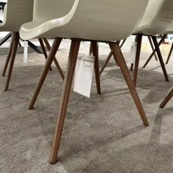 8er Set Armlehnstuhl Indy Schale Polyurethan Lino Beige Gestell Buche Gebeizt