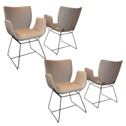 4er Set Armlehnstuhl Kasaar Leder Stone Beige Gestell Eisen Schwarz Beschichtet
