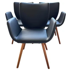 3er Set Armlehnstuhl Kasaar Leder Genua 0500 Schwarz Gestell Black Cherry Natur Geölt