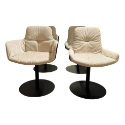 4er Set Armlehnstuhl Leya Innen Stoff Maple 212 Beige Außen Leder Orient 20001 Ebony Schwarz Gestell Metall Schwarz Pulverbeschichtet