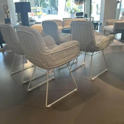 4er Set Armlehnstuhl Leyasol High Und Low Stoff Lopi Marble R018 Weiß Beige Drahtgestell Grau Weiß