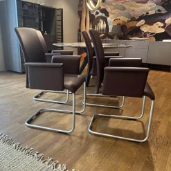 4er Set Armlehnstuhl Luma 2063 I Leder II Elmosoft 95006 Dark Purple Violett Gestell Stahlrohr Matt Chrom