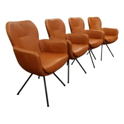 4er Set Armlehnstuhl Madison Leder Polo 10 93 Braun Drehgestell Metall Schwarz Inklusive Filzgleiter