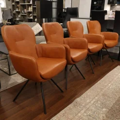 4er Set Armlehnstuhl Madison Leder Polo 10 93 Braun Drehgestell Metall Schwarz Inklusive Filzgleiter