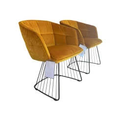 2er Set Armlehnstuhl Marla Hoch Stoff Riga M1 Curry Gelb Harfengestell Schwarz