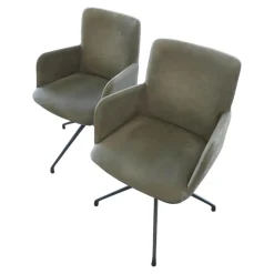 2er Set Armlehnstuhl Materia Soft Leder Nabuk Nubuk 104 Salvia Grau Aluminiumgestell Base Irondust Schwarz Drehbar