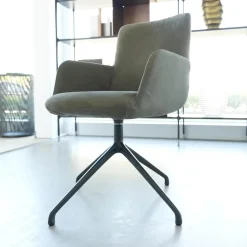 2er Set Armlehnstuhl Materia Soft Leder Nabuk Nubuk 104 Salvia Grau Aluminiumgestell Base Irondust Schwarz Drehbar