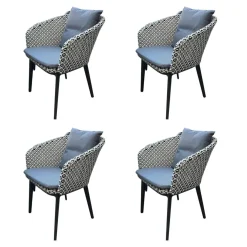 4er Set Armlehnstuhl MBrace Rücken Fasergeflecht Pepper Weiß Schwarz Gestell Aluminium Schwarz Mit Sitzkissen