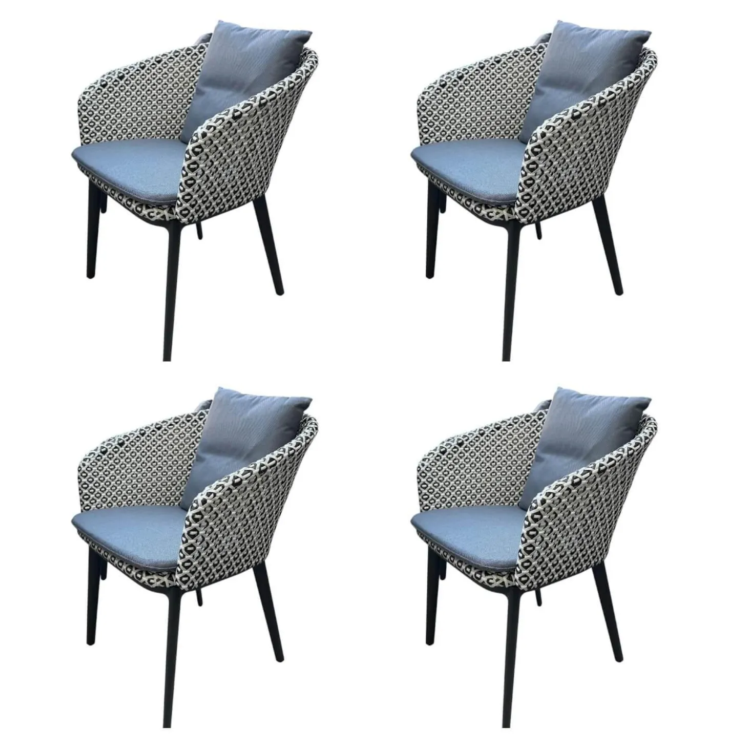 4er Set Armlehnstuhl MBrace Rücken Fasergeflecht Pepper Weiß Schwarz Gestell Aluminium Schwarz Mit Sitzkissen