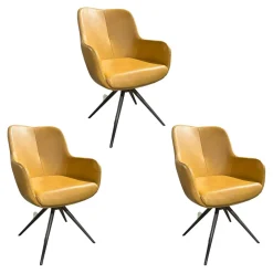3er Set Armlehnstuhl Mis Leder Bolf Kurkuma Gelb Gestell Metall Anthrazit Mit Kunststoffgleitern