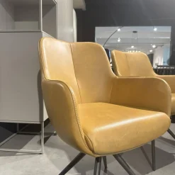 3er Set Armlehnstuhl Mis Leder Bolf Kurkuma Gelb Gestell Metall Anthrazit Mit Kunststoffgleitern