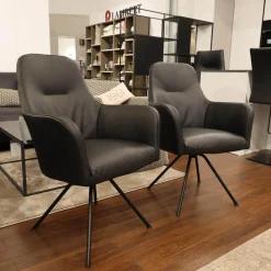 2er Set Armlehnstuhl Renata Leder Dino 545 Schwarz Gestell Metall Schwarz