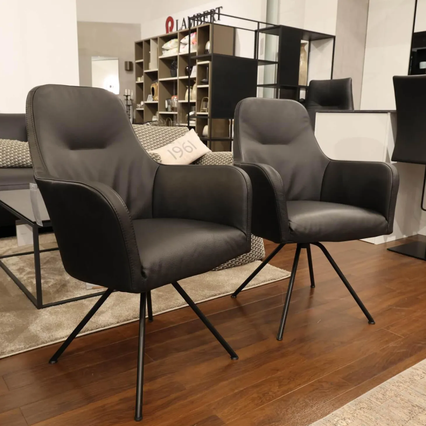 2er Set Armlehnstuhl Renata Leder Dino 545 Schwarz Gestell Metall Schwarz