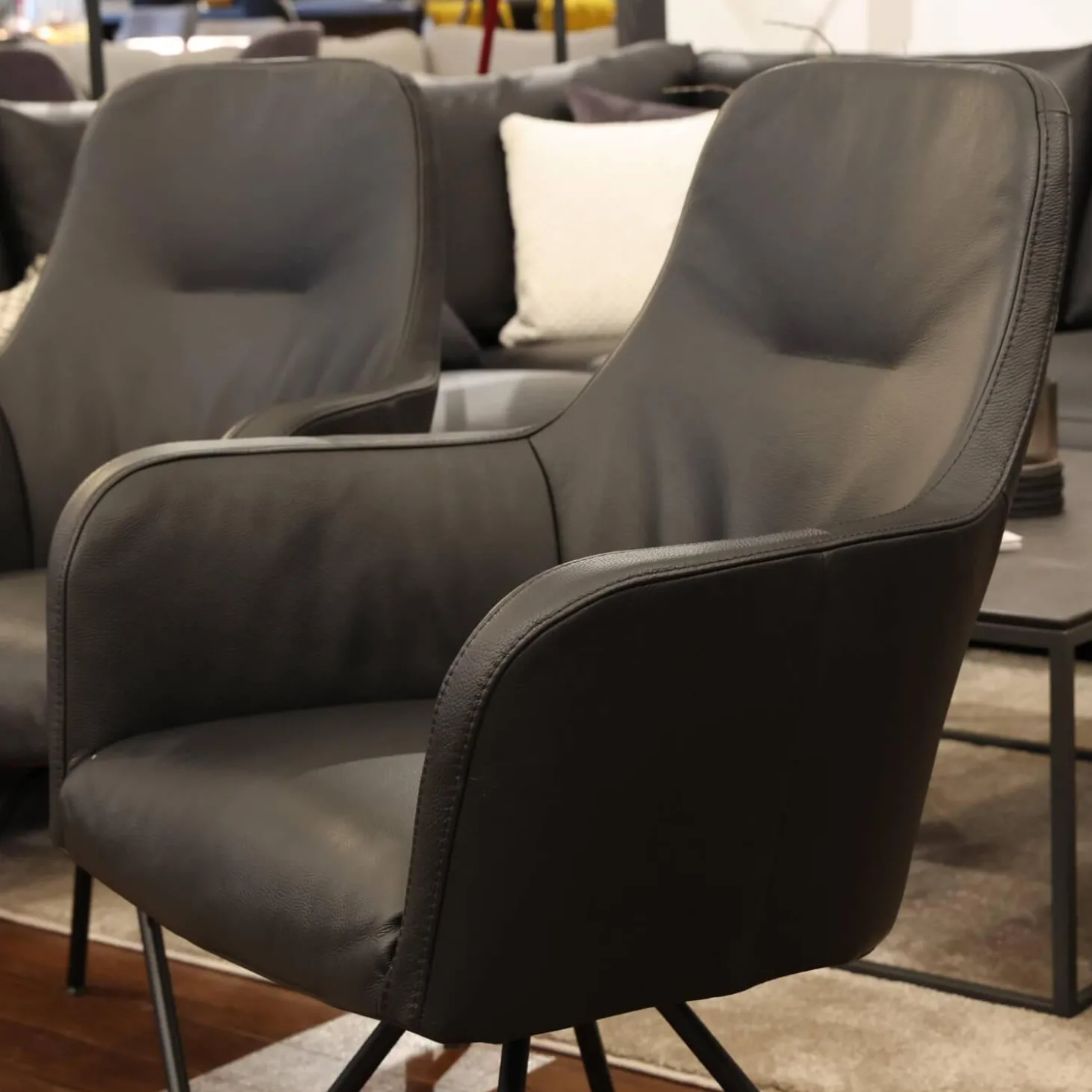 2er Set Armlehnstuhl Renata Leder Dino 545 Schwarz Gestell Metall Schwarz