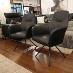 2er Set Armlehnstuhl Renata Leder Dino 545 Schwarz Gestell Metall Schwarz