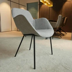 2er Set Armlehnstuhl Sheru Stoff Gaia 7891 Platin Grau 4 Bein Untergestell Matt Pulverbeschichtet Schwarz