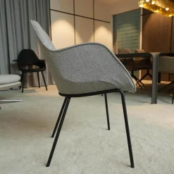 2er Set Armlehnstuhl Sheru Stoff Gaia 7891 Platin Grau 4 Bein Untergestell Matt Pulverbeschichtet Schwarz