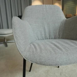 2er Set Armlehnstuhl Sheru Stoff Gaia 7891 Platin Grau 4 Bein Untergestell Matt Pulverbeschichtet Schwarz