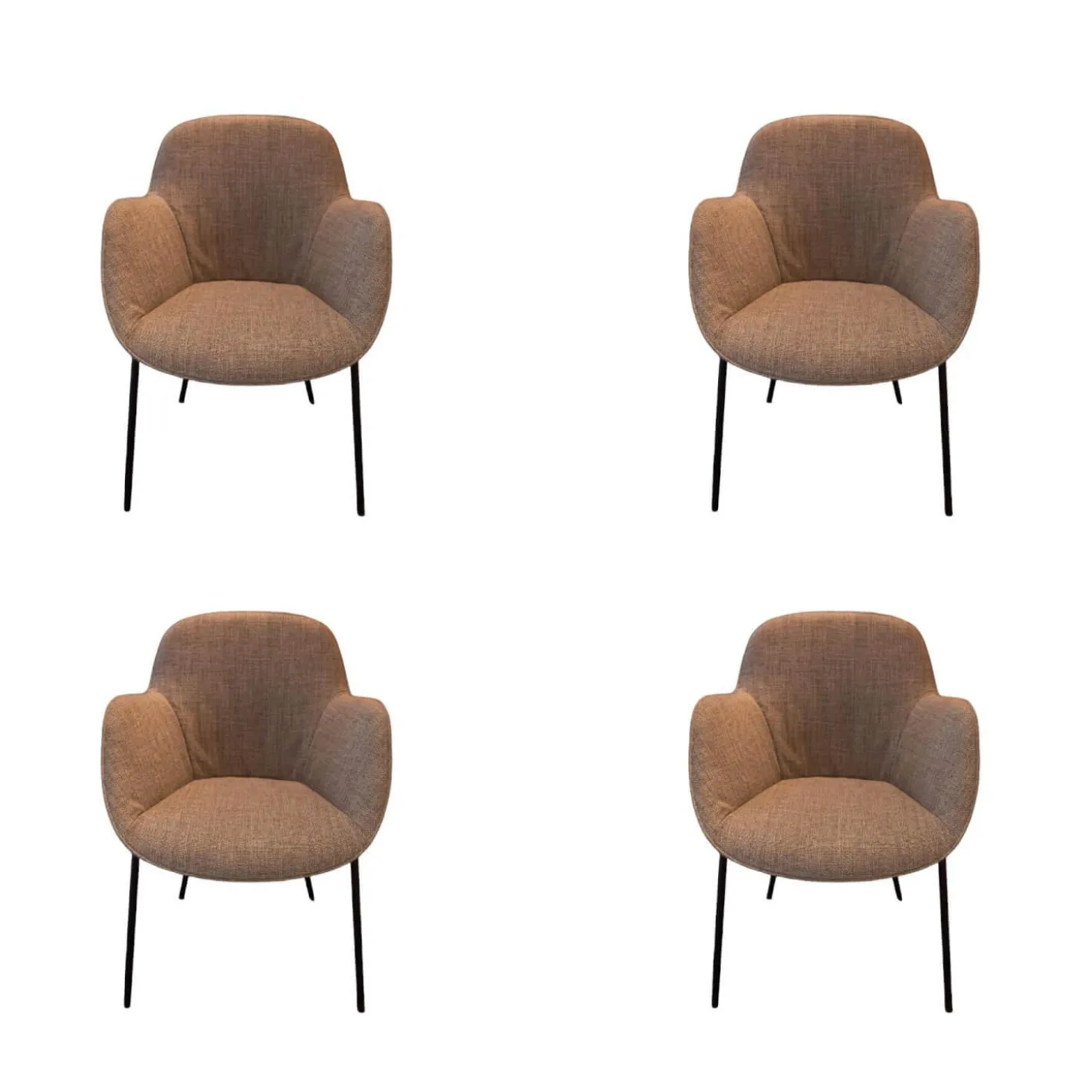 4er Set Armlehnstuhl Sheru Bezug Stoff 25 Togba 7854 Pebble Grau 4-Bein-Gestell Pulverbeschichtet Schwarz