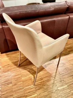 3er Set Armlehnstuhl Spargo Innen Stoff Oyster Creme Außen Echtleder Ivory Creme Füße Edelstahl