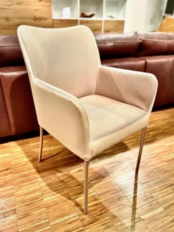 3er Set Armlehnstuhl Spargo Innen Stoff Oyster Creme Außen Echtleder Ivory Creme Füße Edelstahl