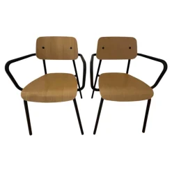 2er Set Armlehnstuhl Studie Eichenholz Furniert Gestell Und Armlehnen Aluminiumrohr Schwarz