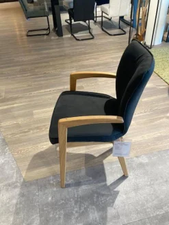 4er Set Armlehnstuhl Wilshere Stoff Texel 510 Anthrazit Gestell Massivholz Geölt