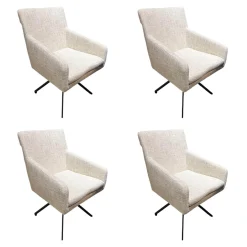 4er Set Armlehnstuhl Yuma Stoff Sama 072 Papyrus Creme Drehgestell Schwarz Pulverbeschichtet Mit Kunststoffgleitern