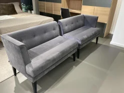 2er Set Bank Smilla Stoff Milan Anthrazit Holzfuß Schwarz