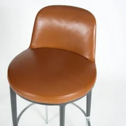 3-er Set Barhocker Caratos Drehbar Leder Cognac Untere Basis Aluminium Poliert