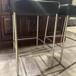 2er Set Barhocker Mambo Bezug Leder Toledo 9008 Schwarz Gestell Rundrohr Edelstahl