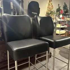 2er Set Barhocker Mambo Bezug Leder Toledo 9008 Schwarz Gestell Rundrohr Edelstahl