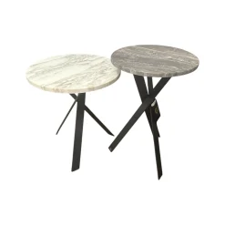 2er Set Beistelltisch Mortimer Platten Orobico Black 3 Stein Weiß Und Grau Gestell Stahl Schwarz