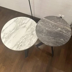 2er Set Beistelltisch Mortimer Platten Orobico Black 3 Stein Weiß Und Grau Gestell Stahl Schwarz