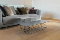 2er Set Beistelltisch Pilotis MDF Lack Grau Gestell Schwarz