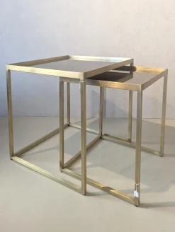 2er Set Beistelltisch Platte Glas Gestell Metall Goldoptik Gold