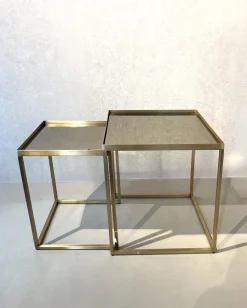 2er Set Beistelltisch Platte Glas Gestell Metall Goldoptik Gold