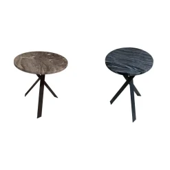 2er Set Beistelltisch Platte Stein Silver Wave Und Stein Orobico Black Gestell Stahl Schwarzgrau