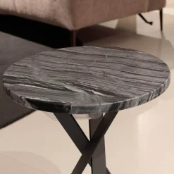 2er Set Beistelltisch Platte Stein Silver Wave Und Stein Orobico Black Gestell Stahl Schwarzgrau