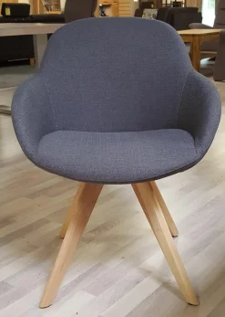 4er Set Coppa 4 Schalensessel Stoff Messina Grau und Rot Gestell Eiche Bianco Massiv