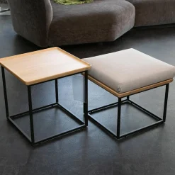 2-er Set Couchtisch Tischplatte Massiv Eiche Farblos Lackiert Gestell Stahl Lack Matt Verkehrsschwarz RAL 9017 ohne Kissen