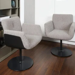 2-er Set Drehstuhl Alvo Stoff 14002 Hellgrau Schale Kunststoff Schwarz Tellerfuß Lack Schwarz