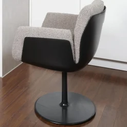 2-er Set Drehstuhl Alvo Stoff 14002 Hellgrau Schale Kunststoff Schwarz Tellerfuß Lack Schwarz