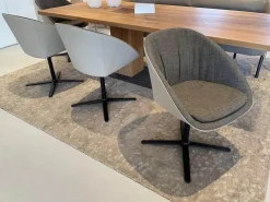 4er Set Drehstuhl Dan Innen Stoff Harris 14 Grau Außen Leder 647 Grau Kreuzfuß Schwarz