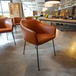 6er Set Esszimmerstuhl Leder Farbe Haselnuss Beine Metall Schwarz Lackiert