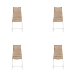 4er Set Freischwinger Jenny Vollgeflecht Macchiato Hellbraun Beige Untergestell Rundrohr Edelstahl