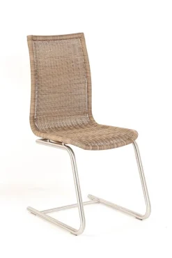 4er Set Freischwinger Jenny Vollgeflecht Macchiato Hellbraun Beige Untergestell Rundrohr Edelstahl